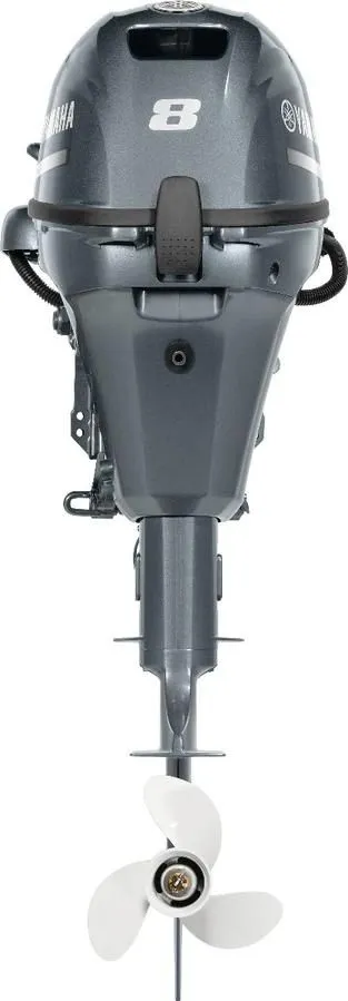 Slide: The Image of Yamaha outboard motor F8LMHB, 2022 model, featuring a gray casing and white propeller. - 4