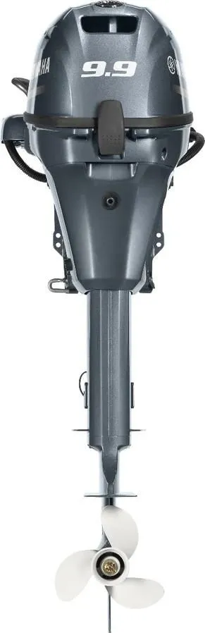Slide: The Image of Yamaha outboard motor F9.9LMHB, 2024 model, featuring a gray casing and propeller. - 4