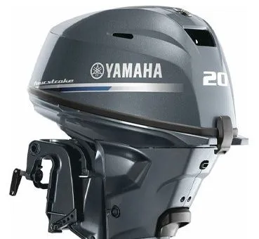 The Image of Yamaha outboard motor F20SWB, 2024 model, in gray with Yamaha logo and model number. - 1