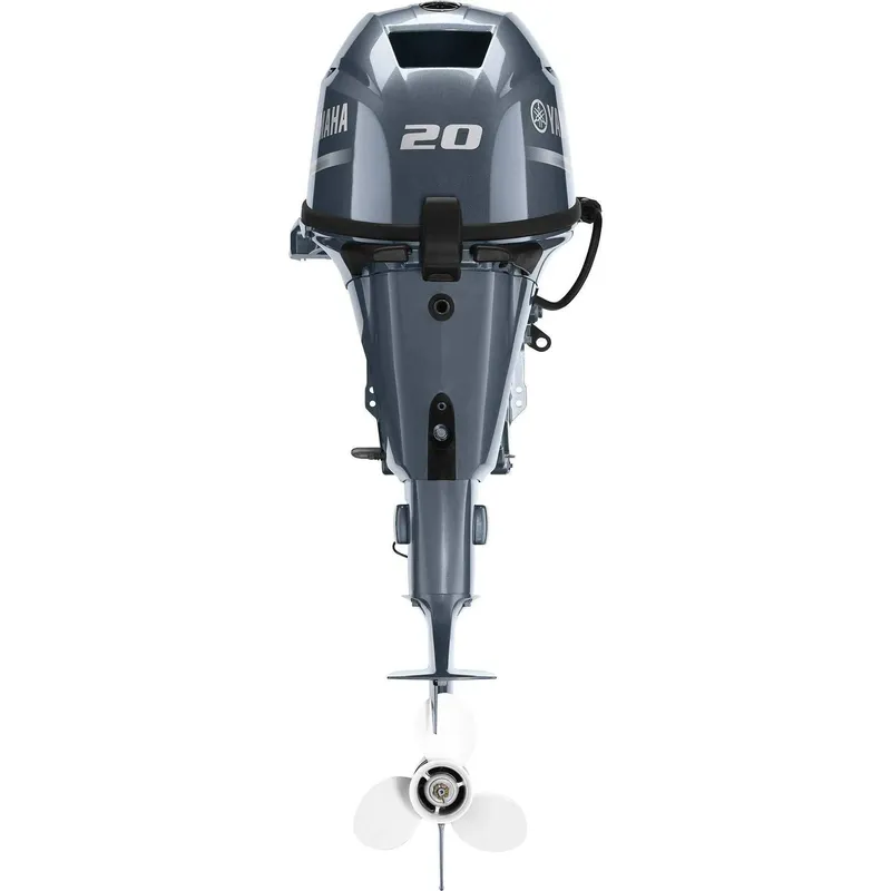 Slide: The Image of Yamaha outboard motor F20LWHB, 2023 model, in gray color, with visible propeller. - 4