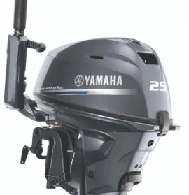 The Image of Yamaha outboard motor, model F25LWHC, year 2023, in dark gray color. - 1