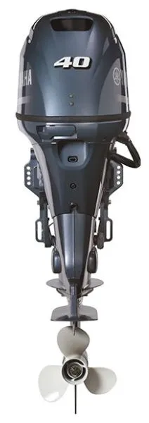 Slide: The Image of Yamaha outboard motor F40LEHA, 2022 model, featuring a gray casing and propeller. - 3