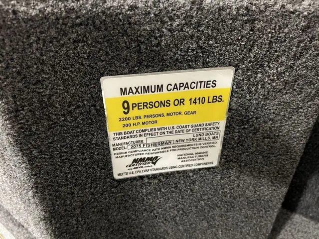Slide: The Image of Sign shows maximum capacity of 9 persons or 1410 pounds for a boat. - 19