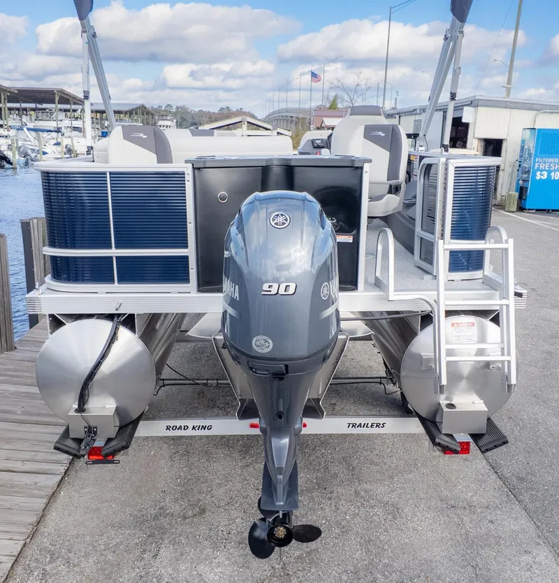 Slide: The Image of Bennington 20 S Fishing pontoon boat with Yamaha 90 HP outboard motor at the dock. - 4