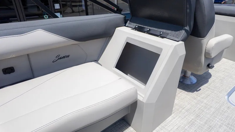 Slide: The Image of Interior of the Barletta SANZA 22QC with gray upholstery and a built-in screen. - 13
