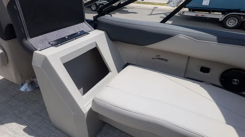 Slide: The Image of Interior view of a 2026 Barletta SANZA 22QC with gray upholstery. - 7