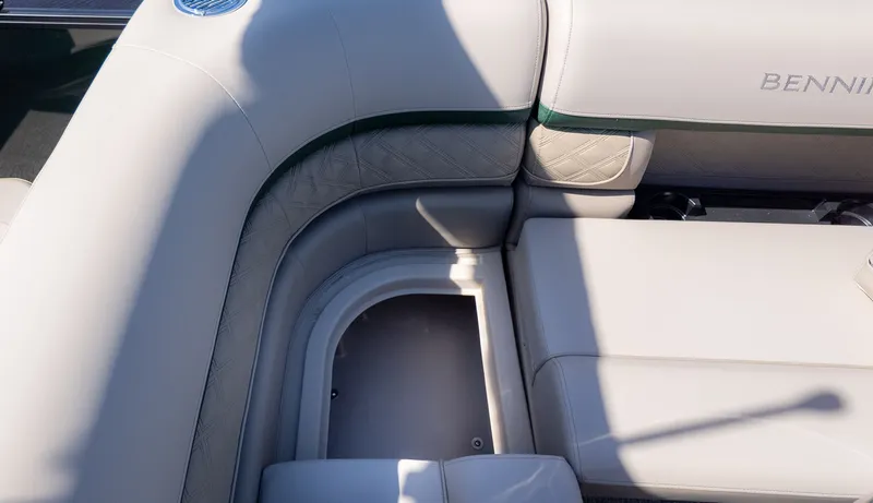 Slide: The Image of Close-up of a seating area with storage on a Bennington 21 S Fishing boat. - 7