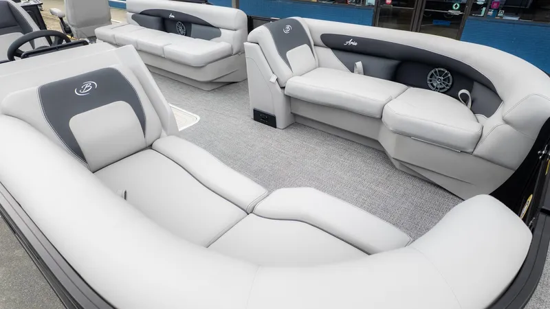 Slide: The Image of Interior of a 2026 Barletta Aria A22CC with gray upholstered seating. - 13