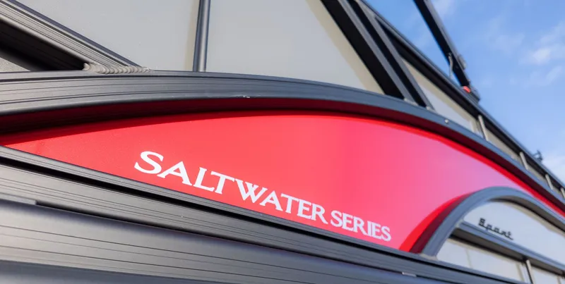 Slide: The Image of Close-up of a boat with "Saltwater Series" written on a red background. - 4