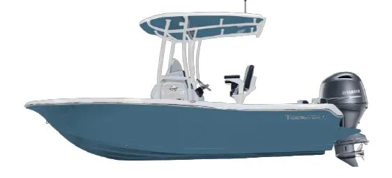 The Image of A blue Tidewater 198 CC Adventure boat with center console and outboard motor. - 1