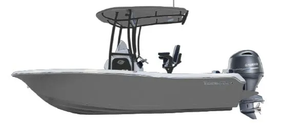 The Image of The image shows a gray Tidewater 198 CC Adventure boat with a Yamaha outboard motor. - 1