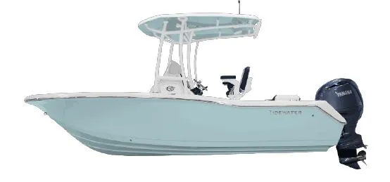 The Image of A modern Tidewater 210 CC Adventure boat with a blue hull and Yamaha outboard motor. - 1