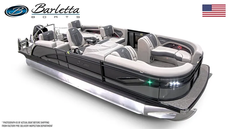 Slide: The Image of 2025 Barletta Corsa 23M pontoon boat with luxurious seating and modern design. - 33