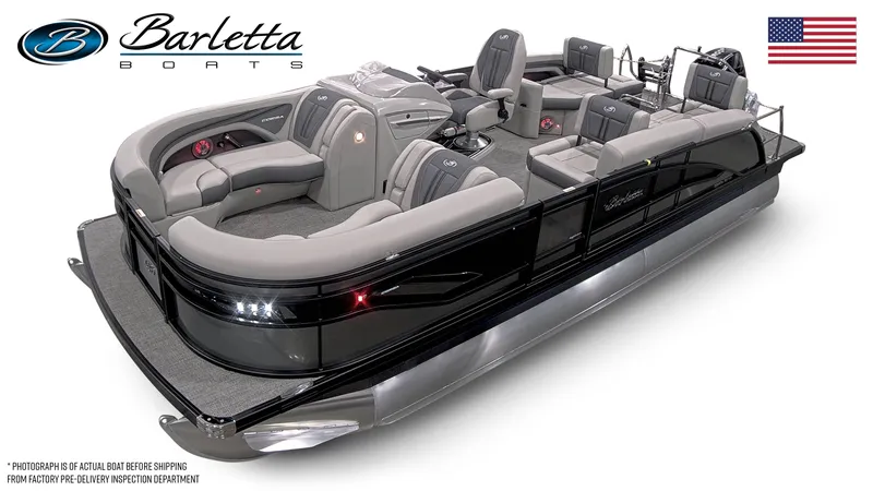 Slide: The Image of 2025 Barletta Corsa 23M pontoon boat with luxurious seating and modern design. - 32