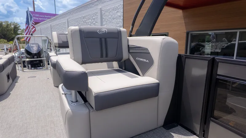 Slide: The Image of A seat on a 2025 Barletta Corsa 23M boat. - 18