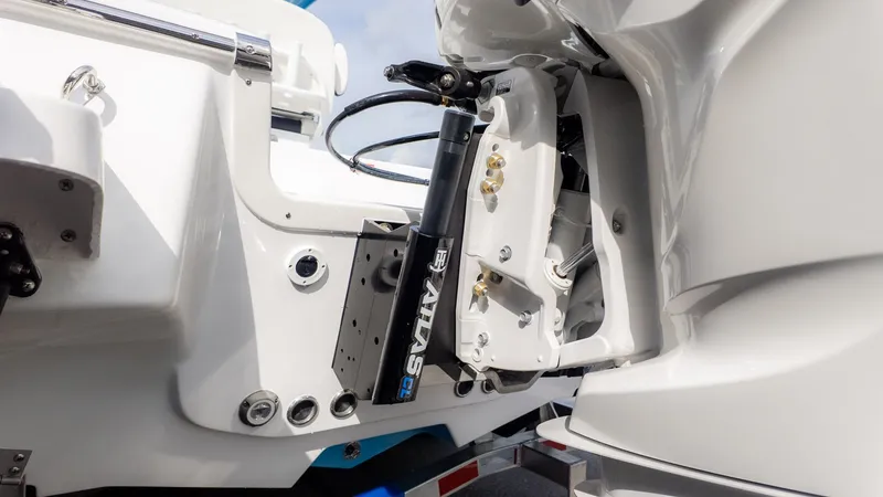 Slide: The Image of Close-up of a boat's stern with hydraulic steering system. - 4