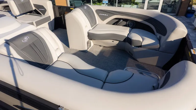 Slide: The Image of Interior of the Barletta Corsa X23U with sleek gray upholstery and modern seating. - 17