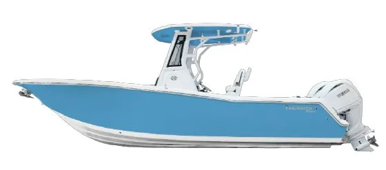 The Image of A modern, blue and white Tidewater 272 CC Adventure boat with center console and outboard motor. - 1