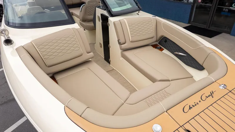 Slide: The Image of The image shows the luxurious cockpit of a 2026 Chris-Craft Sportster 28. - 11
