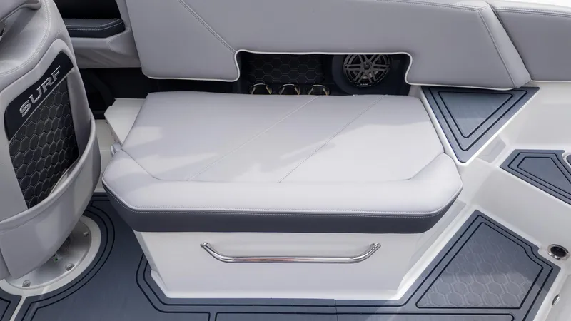 Slide: The Image of The image shows a gray seat on a boat with stylish details. - 11