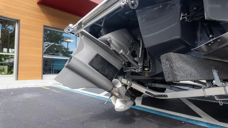 Slide: The Image of Close-up of a Cobalt R6 Surf boat's drive on a trailer. - 6