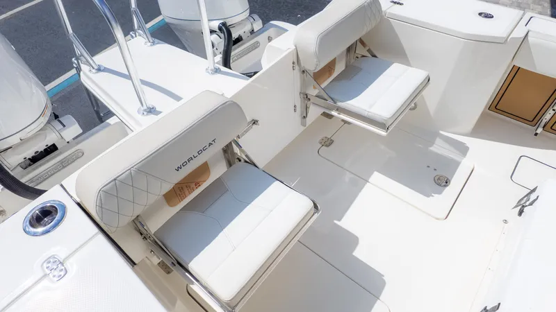 Slide: The Image of The image shows the seating area of a 2026 World Cat 265CC boat. - 5