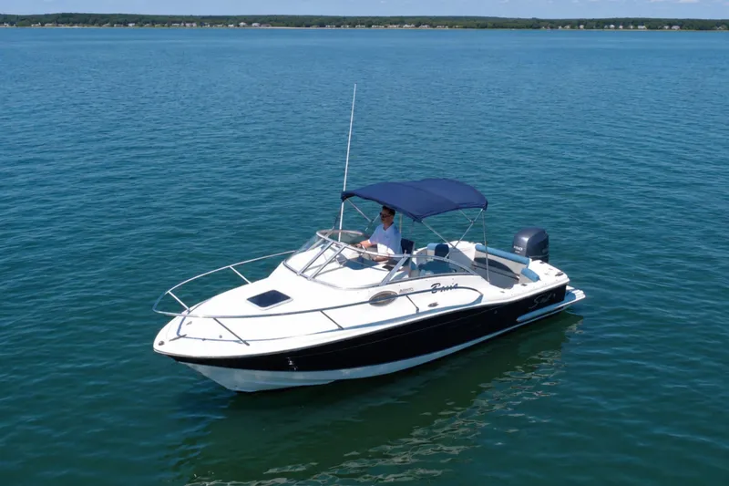 The Image of 2008 Scout 222 Abaco boat cruising on calm blue water with a canopy. - 0