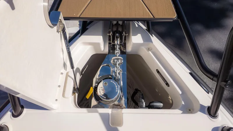Slide: The Image of Anchor locker of the 2026 Navan C30 with chain and windlass. - 34