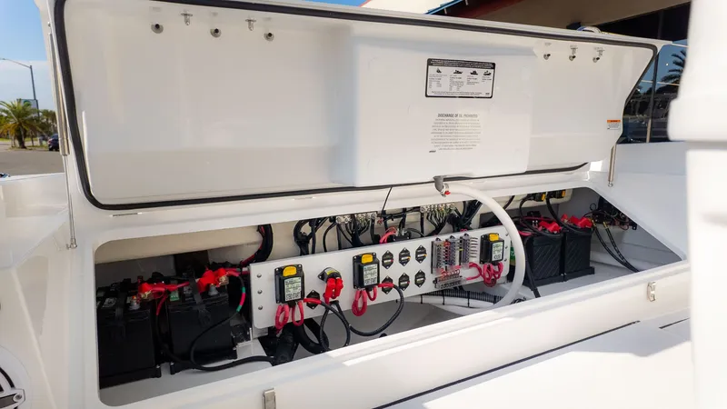 Slide: The Image of View of the battery compartment in a 2027 Everglades 273 Center Console boat. - 7