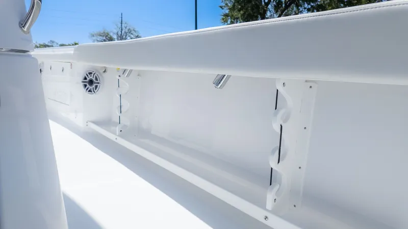 Slide: The Image of Close-up of the interior of a 2026 Everglades 285 Center Console boat. - 12