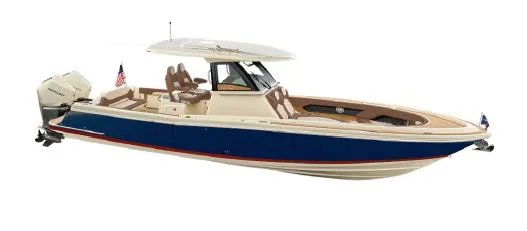 The Image of 2027 Chris-Craft Catalina 31 with a blue hull and beige deck. - 1
