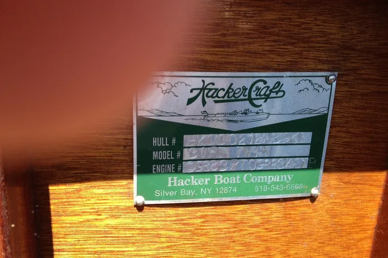 Slide: The Image of Plaque on 1996 Hacker-Craft Triple Cockpit Runabout, Silver Bay, NY. - 15