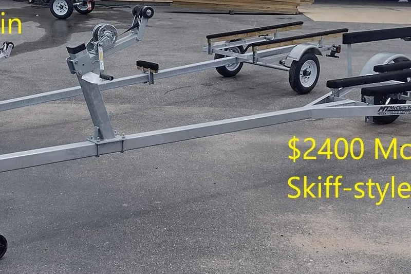Slide: The Image of Trailer for Delta Boatworks 1550, 2027 model, priced at $2400, skiff-style design. - 6