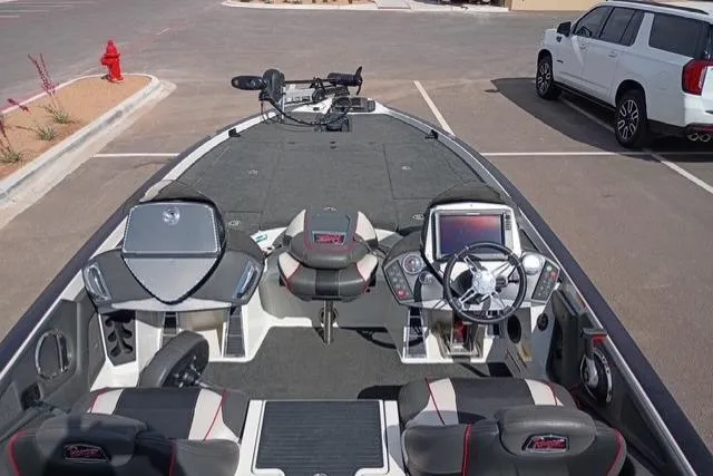 Slide: The Image of 2017 Ranger Z521 Comanche Cup-Equipped boat interior with steering console and seating. - 5