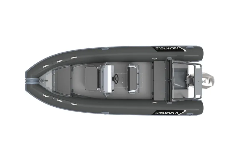 Slide: The Image of Manufacturer Provided Image: 2023 Highfield Patrol 600 boat, top view, sleek design, gray color, modern features. - 16