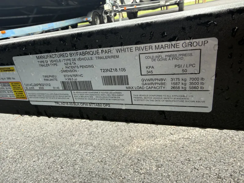 Slide: The Image of A sticker on a boat trailer displays technical specifications and manufacturer information. - 19