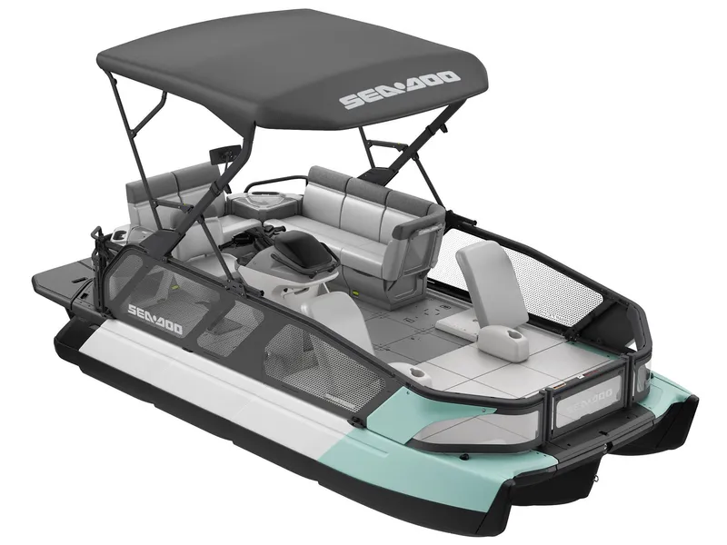 Slide: The Image of 2026 Sea-Doo Switch Sport 18 with Tech Package, 300 hp, spacious deck and seating. - 2