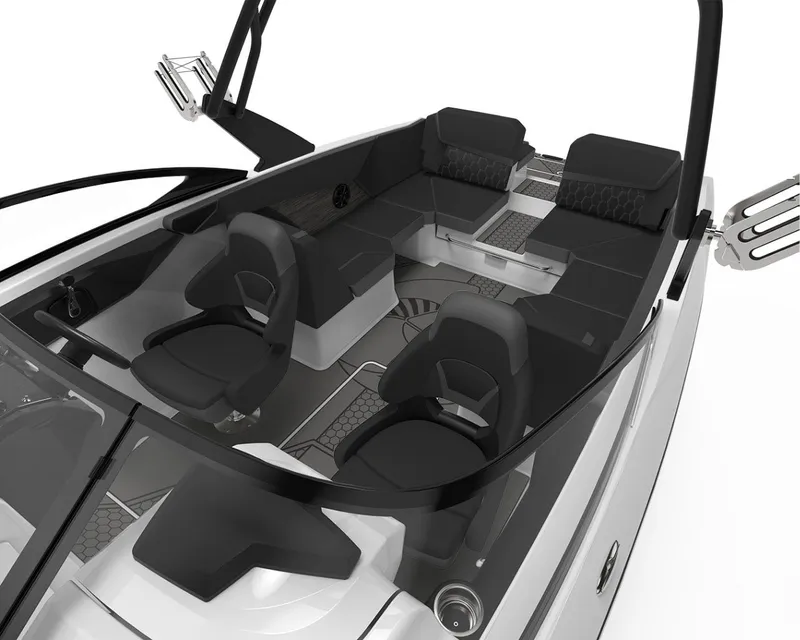 Slide: The Image of The image shows the cockpit of a 2026 Scarab 255 LX Wake boat with modern seating. - 6
