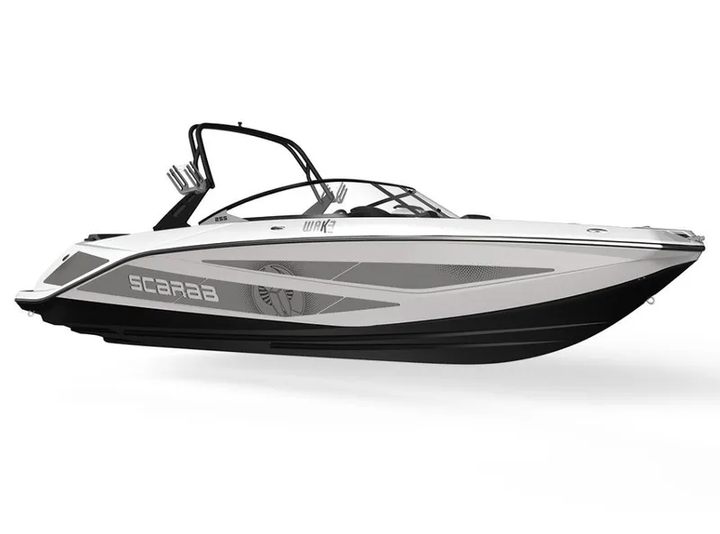 Slide: The Image of 2026 Scarab 255 LX Wake: Sleek design with a modern tower and stylish graphics. - 1