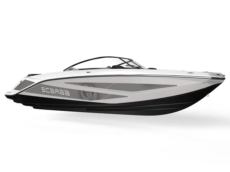 Slide: The Image of A modern Scarab 255 LX boat from 2026 with sleek design and sporty appearance. - 3