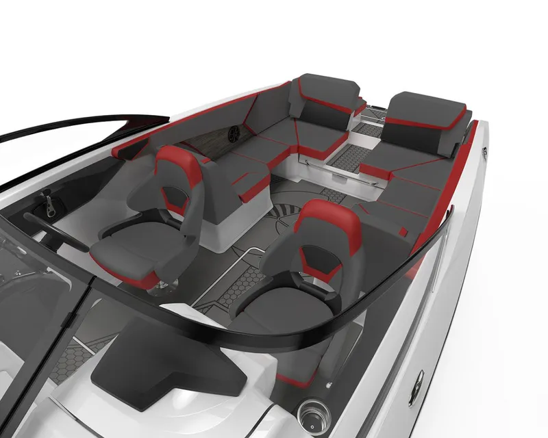 Slide: The Image of The image shows the interior of a Scarab 255 LX boat with modern seating and sleek design. - 6