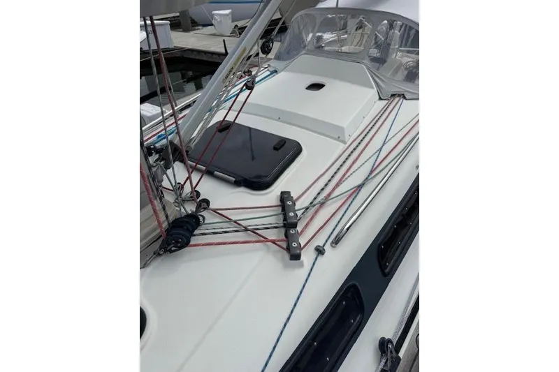 Slide: The Image of Deck view of 2000 X-Yachts X-362 Sport sailboat with rigging and hatch. - 5