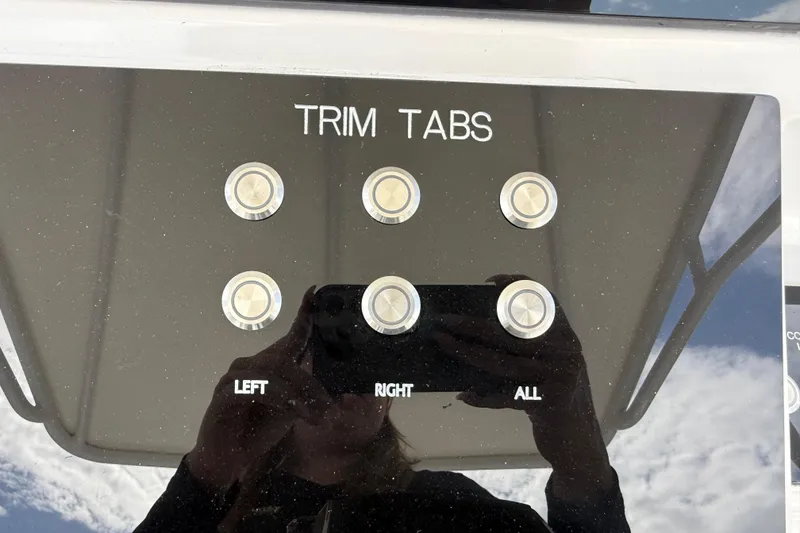 Slide: The Image of Control panel for trim tabs on a 2007 Donzi 29 ZF Open boat. - 36