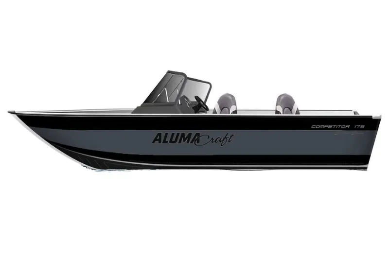 Slide: The Image of The image shows a 2023 Alumacraft Competitor Shadow 175 Sport boat with a sleek design. - 26