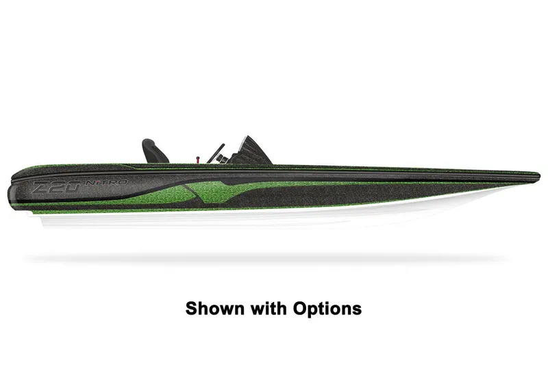 Slide: The Image of Side view of a 2024 Nitro Z20 Pro boat with sleek design and green-black color scheme. - 38