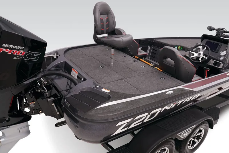 Slide: The Image of 2024 Nitro Z20 Pro with Mercury Pro XS engine, gray deck, and black helm. - 45