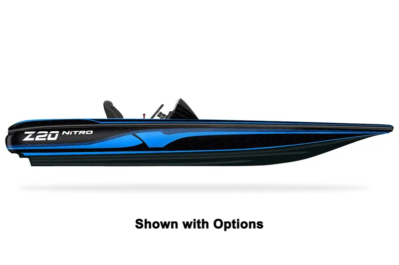 Slide: The Image of Side view of a blue Nitro Z20 Pro boat with sleek design. - 37