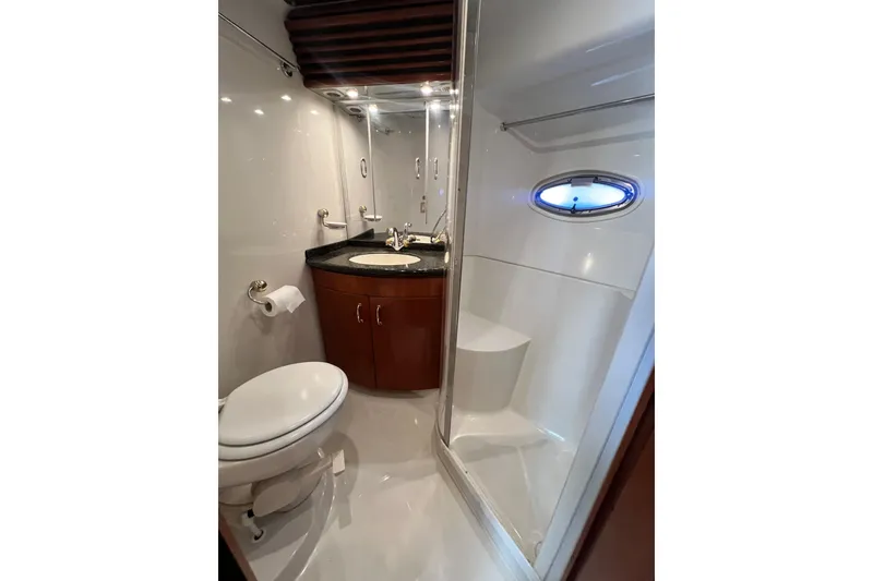 Slide: The Image of Luxurious bathroom in 2003 Carver 450 Voyager Pilothouse yacht with modern fixtures. - 31