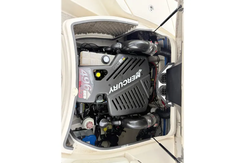 Slide: The Image of Engine compartment of a 2007 Sea Ray 260 Sundeck with MerCruiser 496 MAG engine. - 23