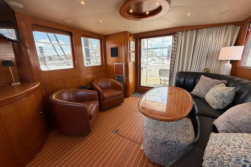 Slide: The Image of Luxurious interior of 2005 Ocean Alexander 48 Altus yacht with leather seating and elegant decor. - 39